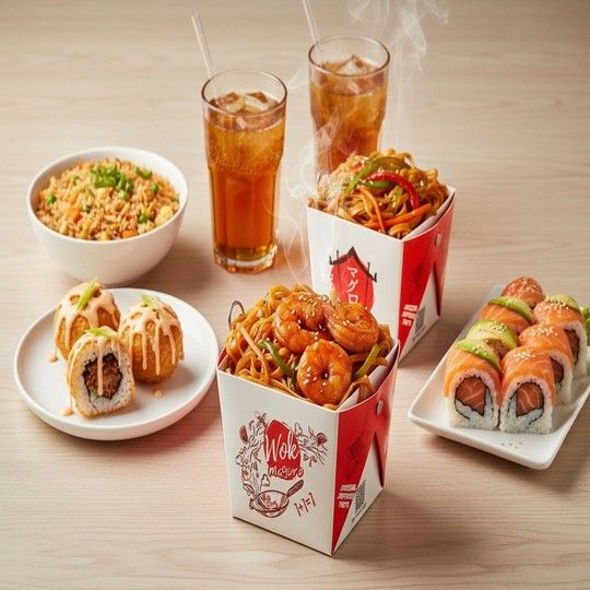 Family Noodles & Rolls Feast