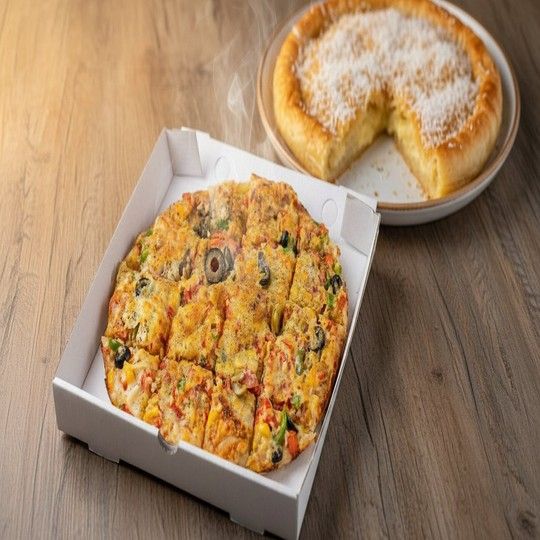 Mutton Sausage Oriental Pizza & Boughasha Pie