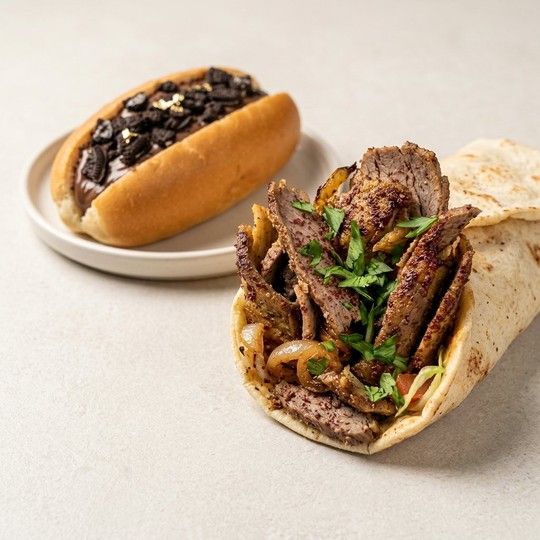 Beef Shawerma Sandwich & Dessert