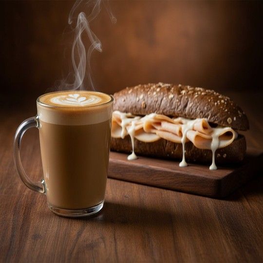 Brown Sandwich & Vanilla Latte
