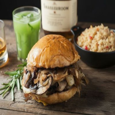 Smash Mushroom Sandwich Rice Meal