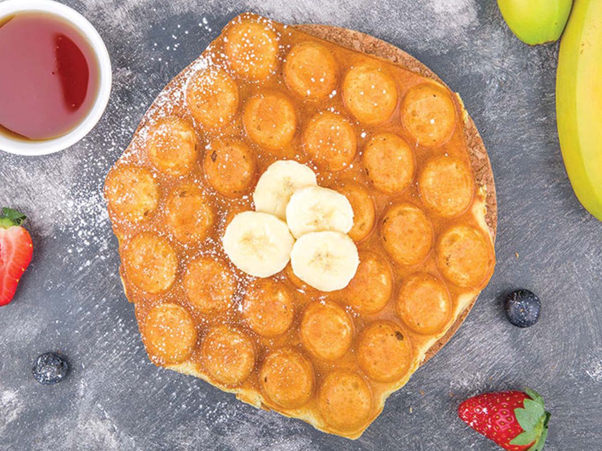 Caramel waffle strawberry and banana