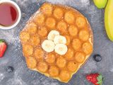 Caramel waffle strawberry and banana