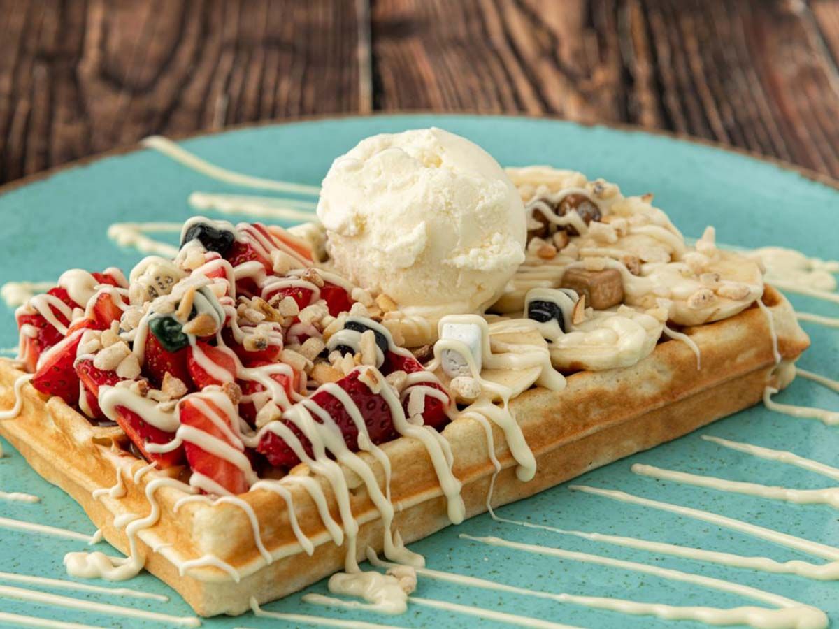 White chocolate waffle with nuts