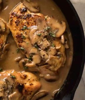 grilled chicken with brown mushroom sauce