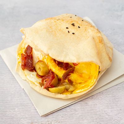 Omelette egg sandwich with pastrami