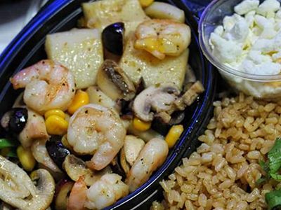 Rice With Seafood And Mozzarella Cheese
