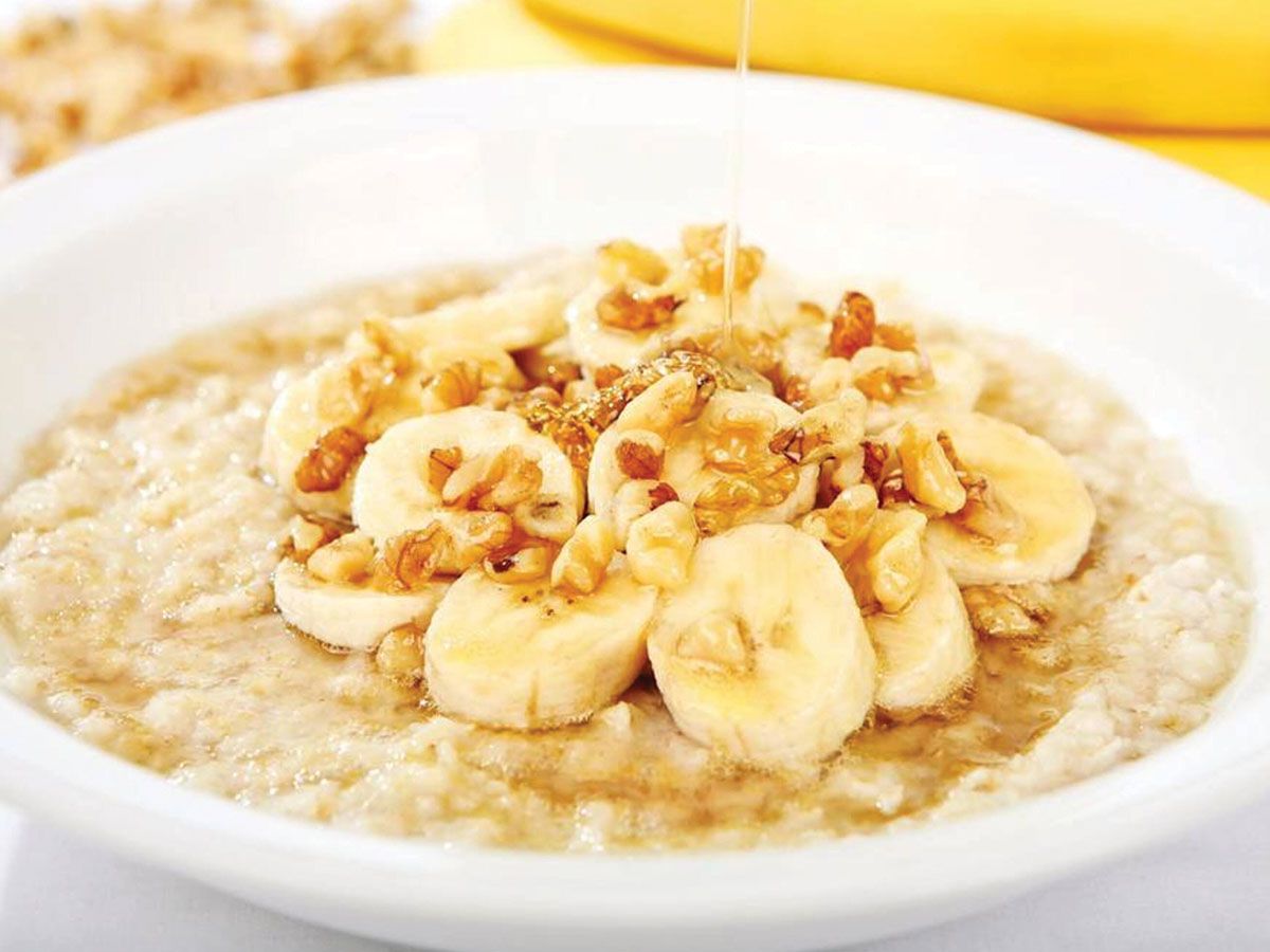 Rice pudding caramel banana