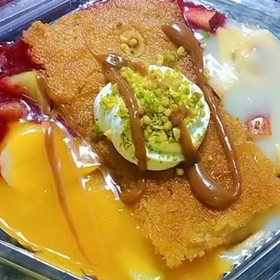 Basbousa, kunafa and nuts rice