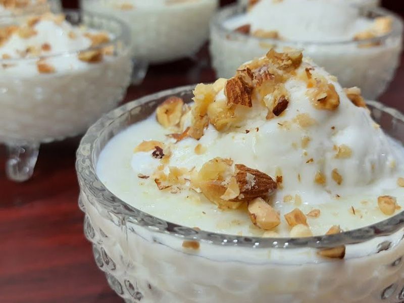 Rice Pudding With Nuts, Ice Cream and Qeshta