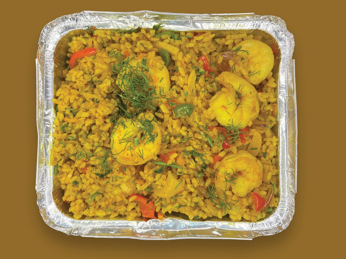 Shrimp rice with curry