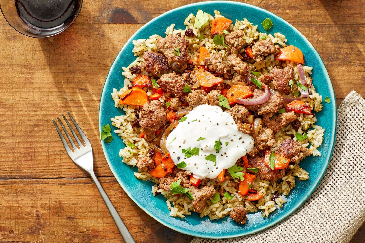 Rice With Meat Shawerma And Nuts