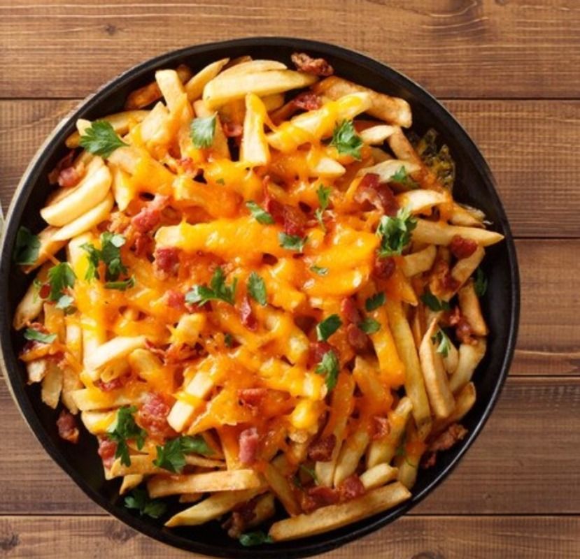 French fries Cheese and meat packet