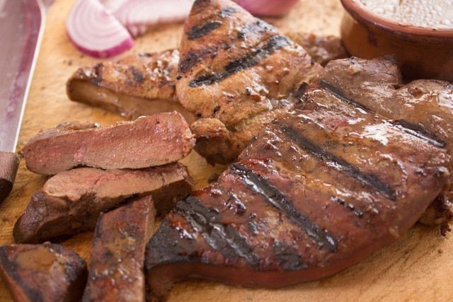 Grilled Liver And Sausage Meal
