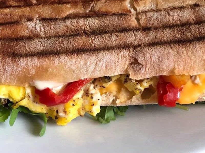 Omelette With Peppers And Onions With Tomatoes Sandwich