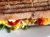 Omelette With Peppers And Onions With Tomatoes Sandwich