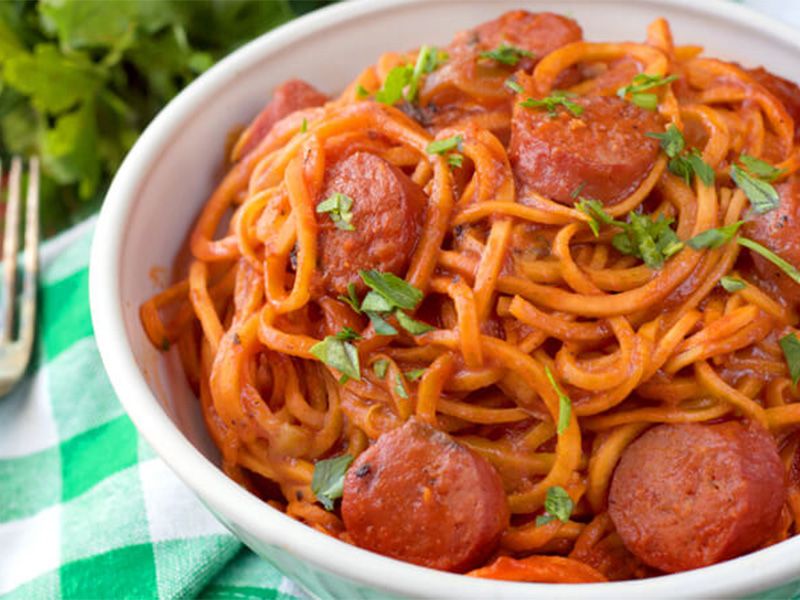 Oriental Sausage With Red Sauce Pasta