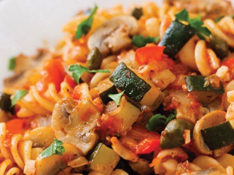 Pasta With Vegetables And Red Sauce