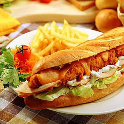 Breaded Chicken Sandwich with French Fries
