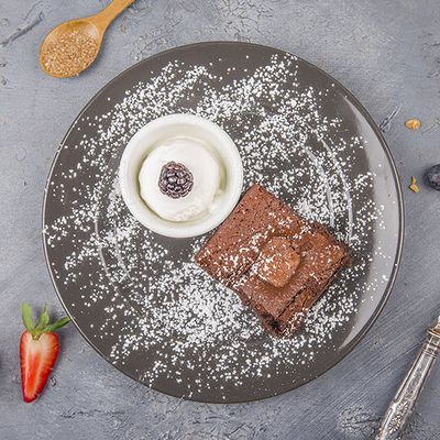 Brownies with Sauce and Ice Cream