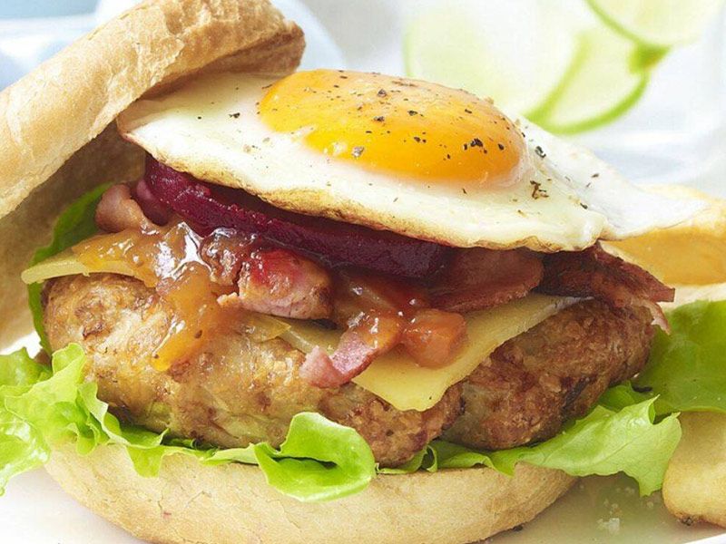 Beef Burger With Eggs Sandwich