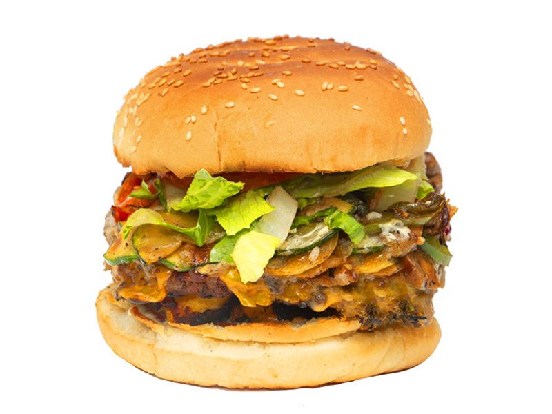 Beef Burger With Eggs And Cheese Sandwich