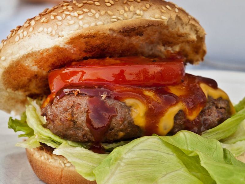 Beef Burger With Cheddar Cheese Sauce Sandwich
