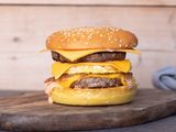 Meat Burger with Eggs and Cheese sandwich