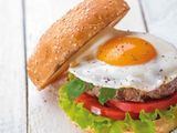 Mix Burger With Eggs And Cheese Sandwich