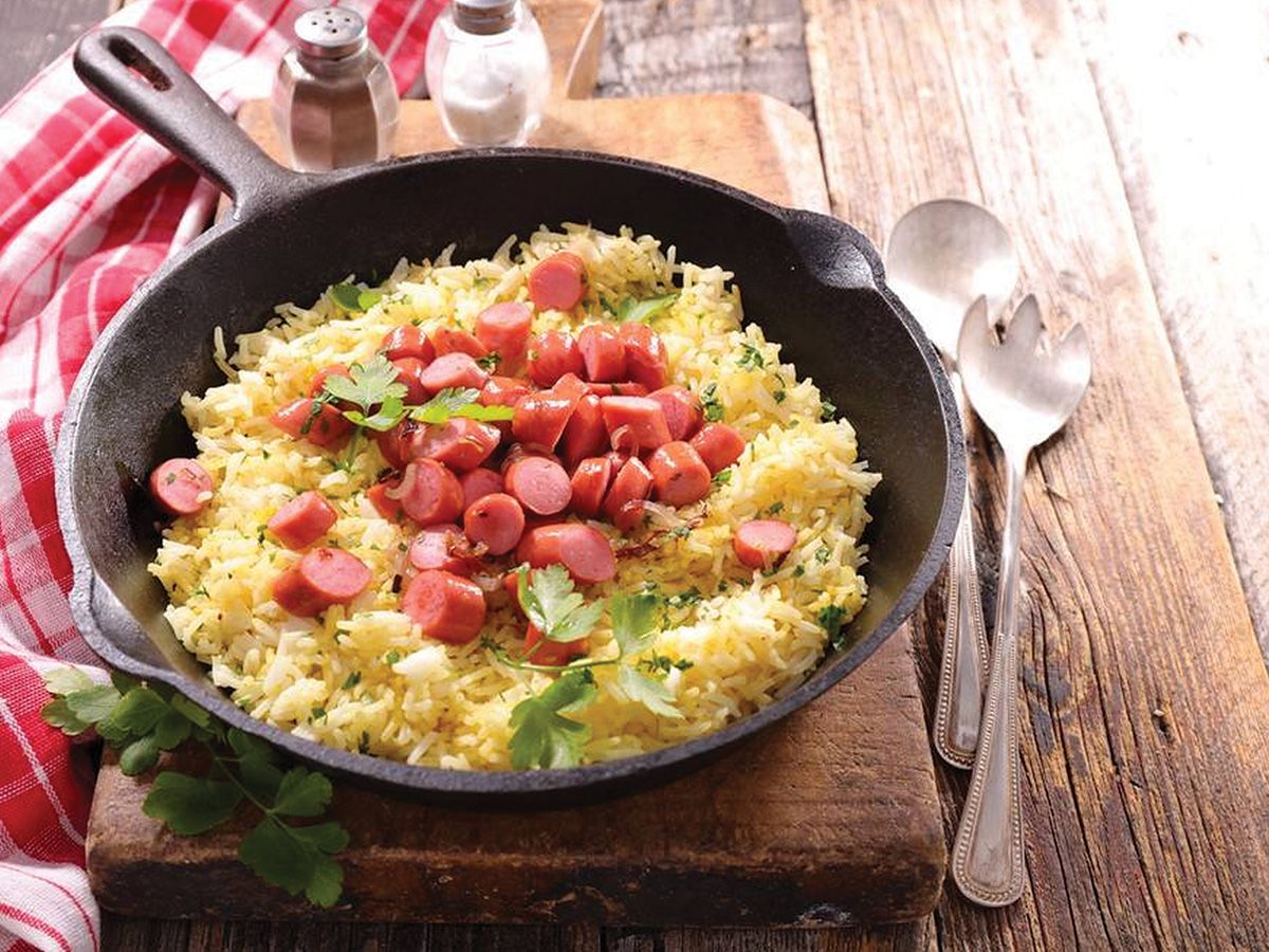Basmati rice with hot dogs