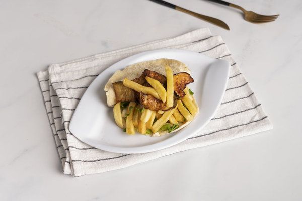 French Fries With Eggplant Sandwich