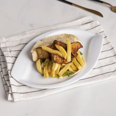 Potato on eggplant sandwich