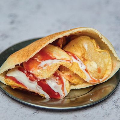 Potatoes Chipsy Ketchup and Mayonnaise Sandwich