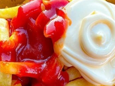 French Fries With Ketchup And Mayonnaise