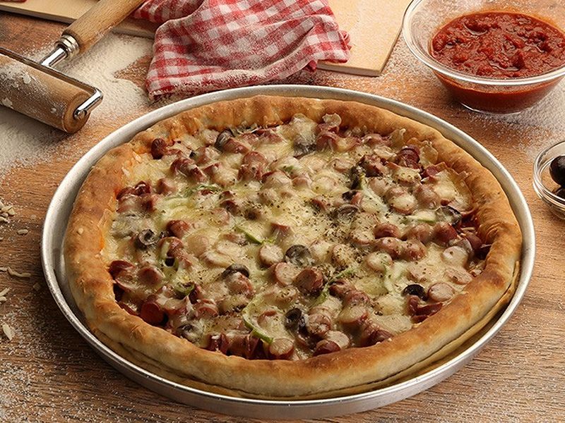 Meat And Hot Dog Pizza
