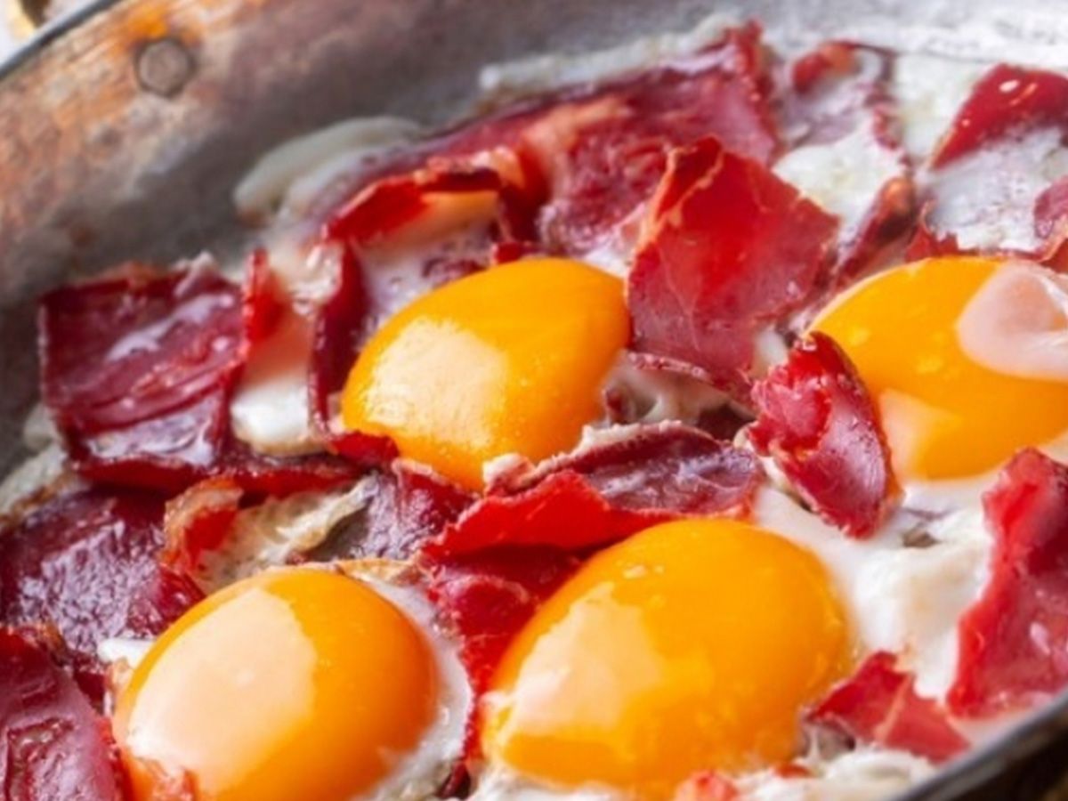 eggs with Kiri and pastrami