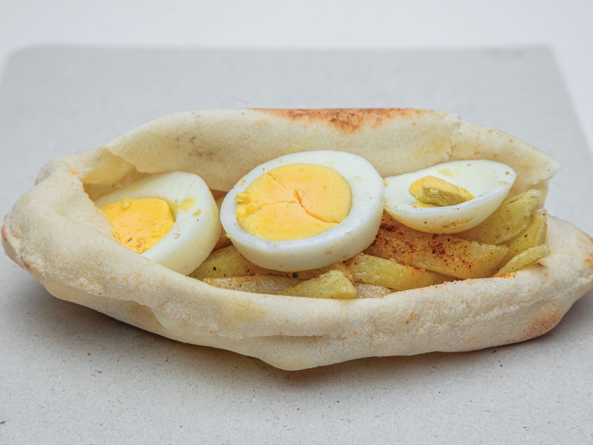 Boiled eggs, potatoes fingers