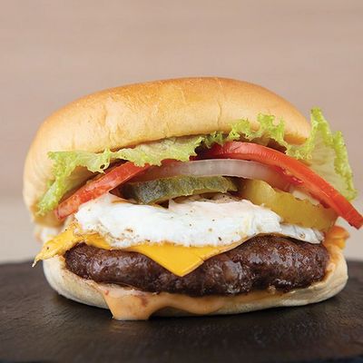 Burger sandwich with egg and cheese