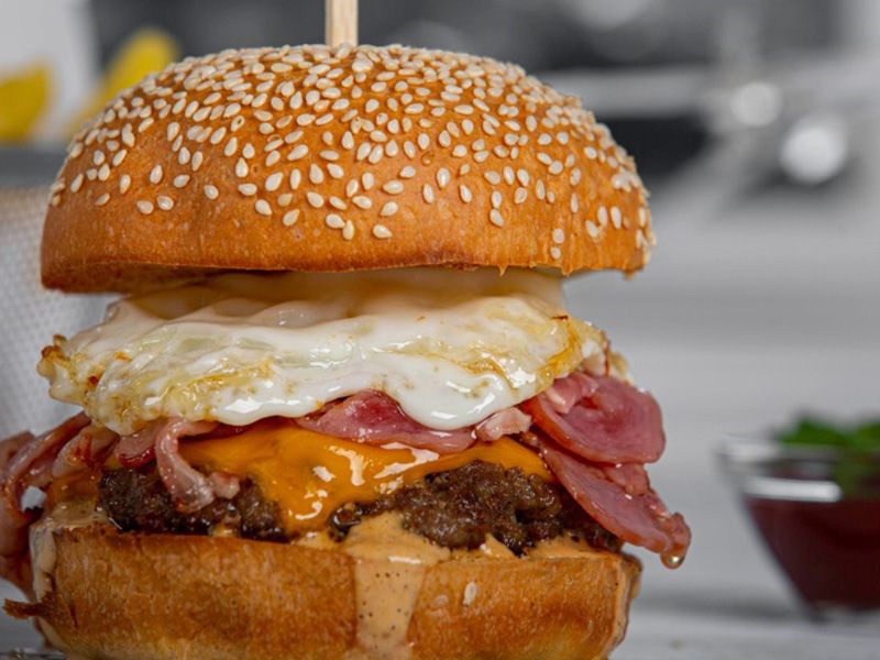 Beef Burger With Eggs Sandwich