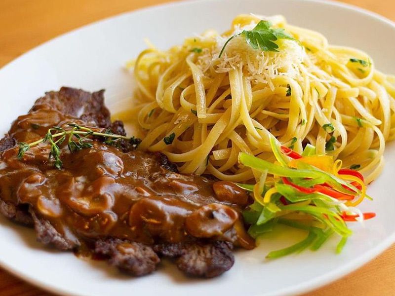 Steak Picata With Mushroom Dish