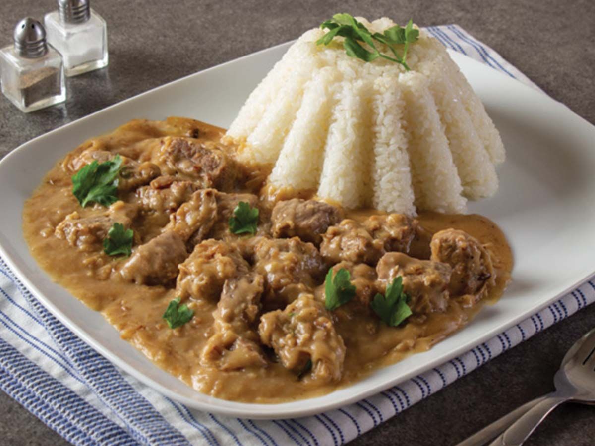 Ostrich meat piccata with white rice