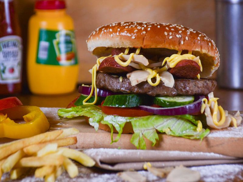 Beef Burger With Beef Bacon Sandwich