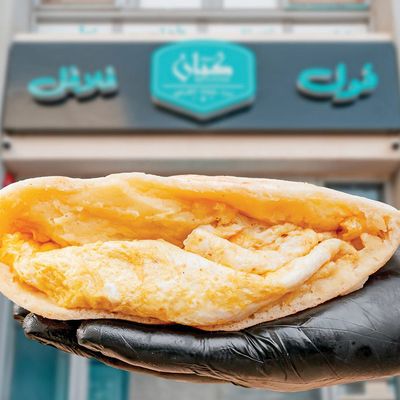 Fried egg puree potato sandwich