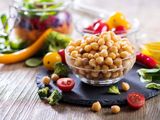 chickpeas seeds with oil box