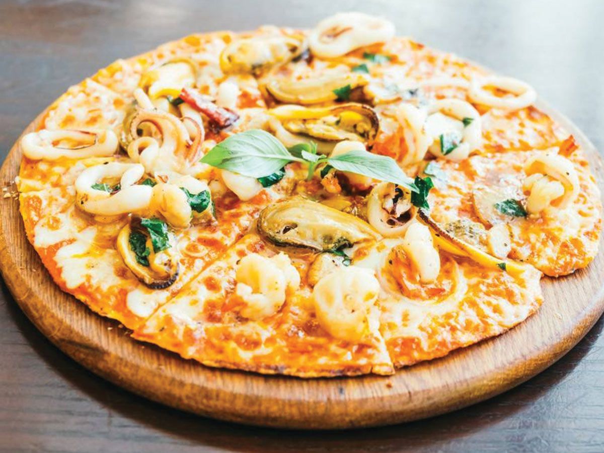 Ranch seafood pizza