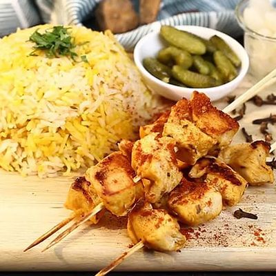 A Quarter Of A Shish Tawook Meal On Charcoal