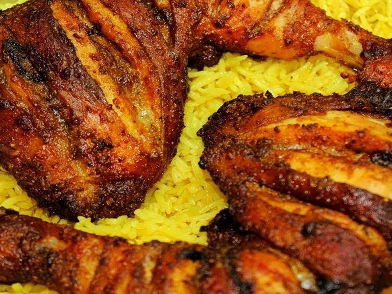 Quarter grilled chicken with basmati rice