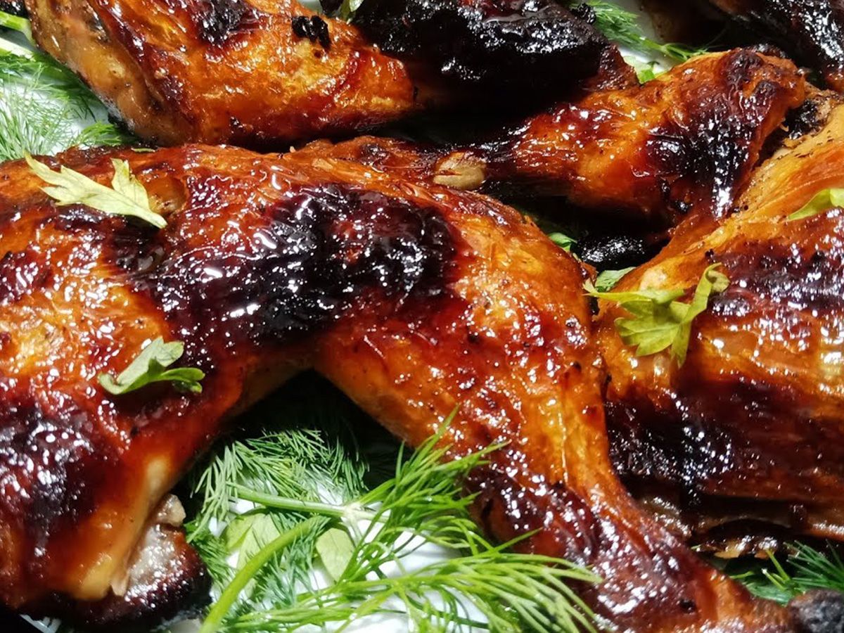 A Quarter Chicken Grilled On Charcoal Thigh