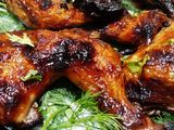 A Quarter Chicken Grilled On Charcoal Thigh