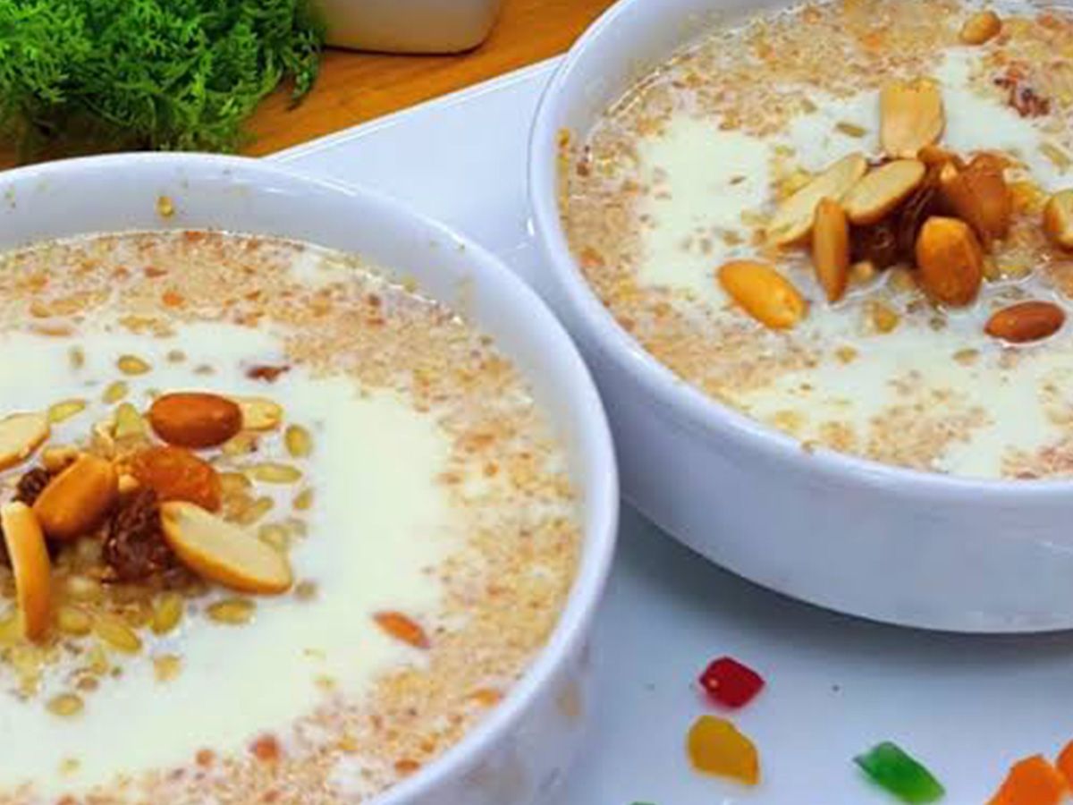 Rice pudding with Konafa